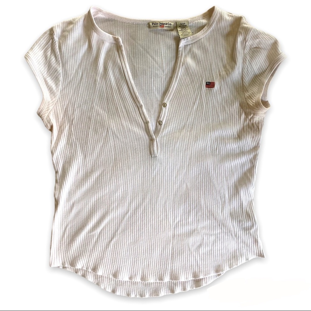vintage ralph lauren polo jeans co ribbed short sleeved button detail shirt
